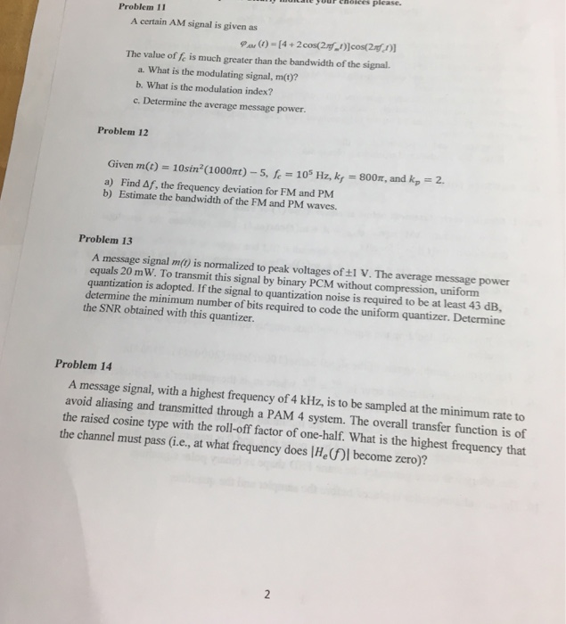Solved Problem 11 A certain AM signal is given as The value | Chegg.com