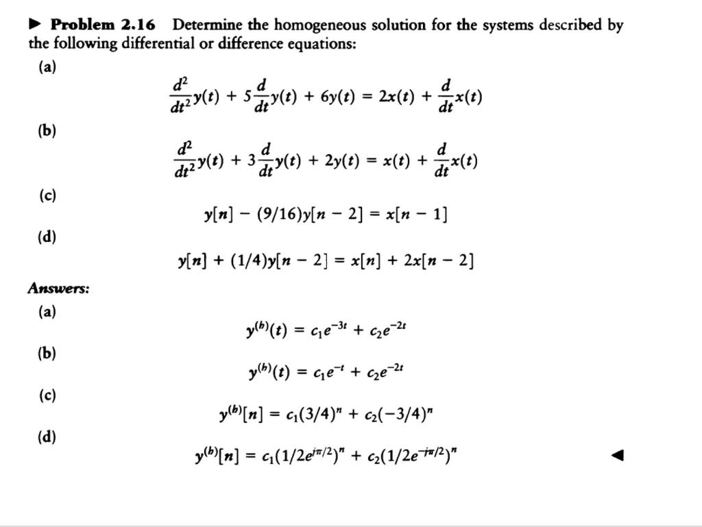 Solved Problem 2.16 Determine the homogeneous solution for | Chegg.com