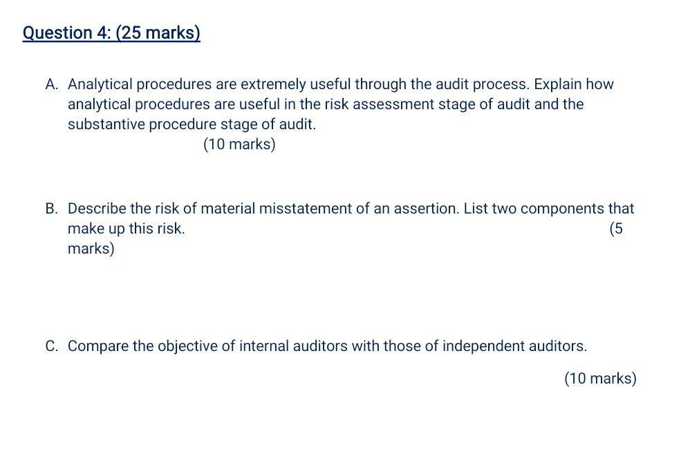 Solved Question 4: (25 Marks) A. Analytical Procedures Are | Chegg.com