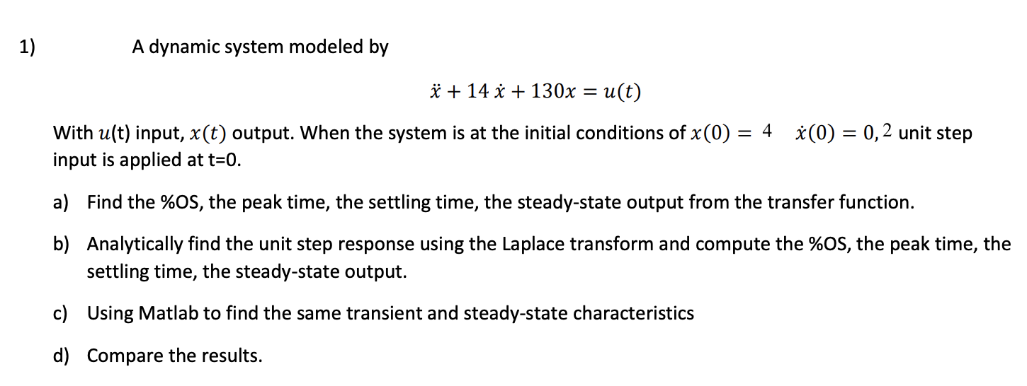 Solved 1 A Dynamic System Modeled By I 14 130x U Chegg Com