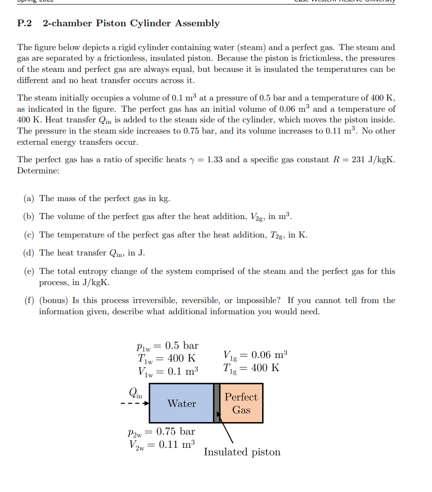 Solved P.2 2-chamber Piston Cylinder Assembly The figure | Chegg.com