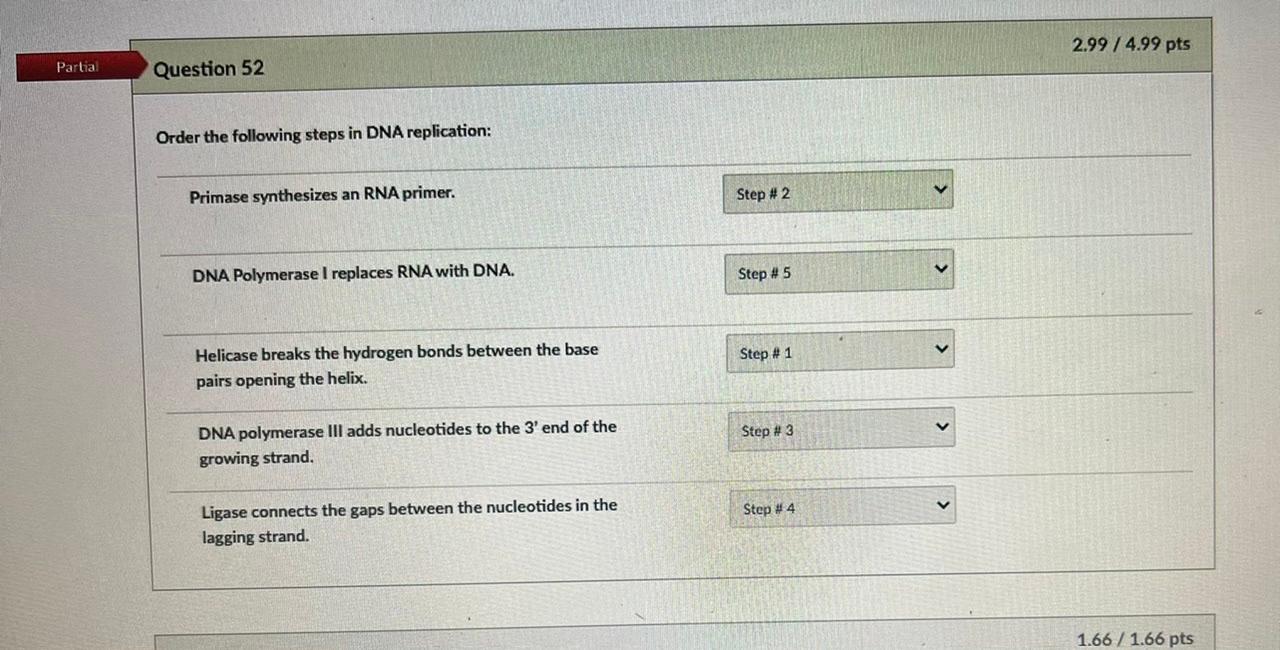 Solved Partial Question 52 Order the following steps in DNA | Chegg.com