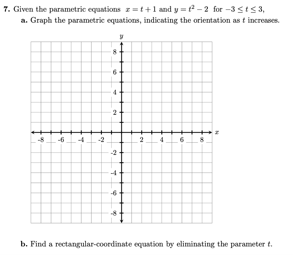 Solved y = 7. Given the parametric equations x=t+1 and y = | Chegg.com