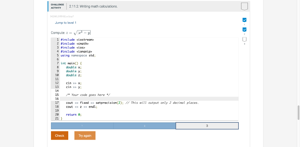 Solved CHALLENGE ACTIVITY 211.2: Writing math calculations. | Chegg.com