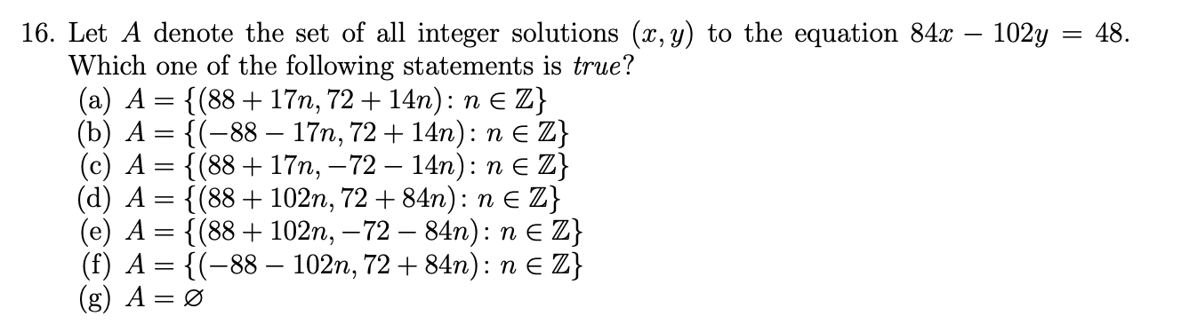 Solved 48. : 16. Let A denote the set of all integer | Chegg.com