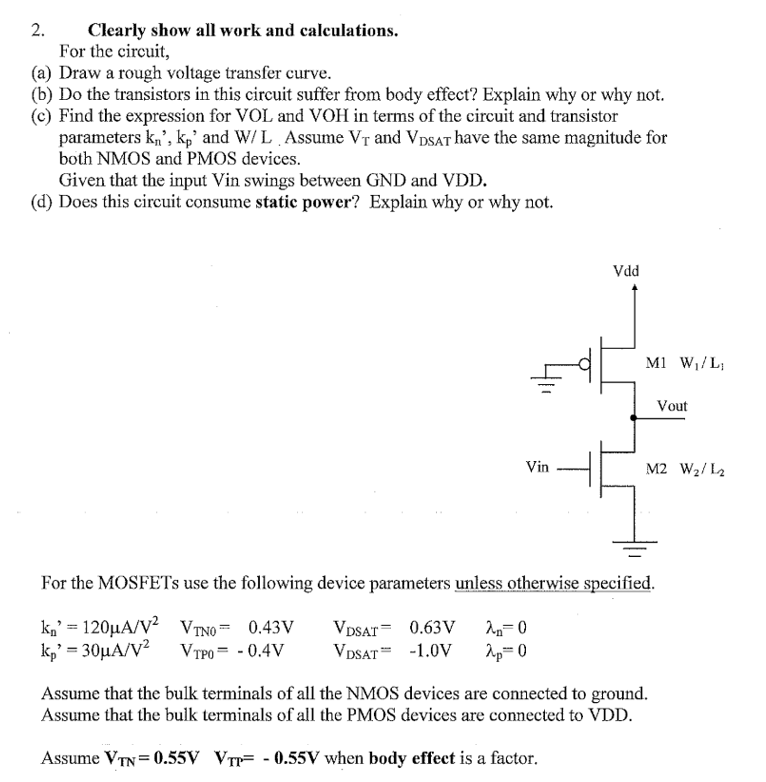 2. Clearly show all work and calculations. For the | Chegg.com