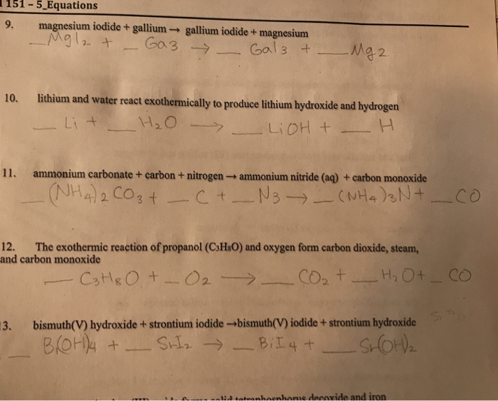 Solved 1515 Equations 9. magnesium iodide + galliumgallium