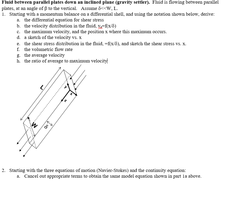 Solved Fluid between parallel plates down an inclined plane | Chegg.com