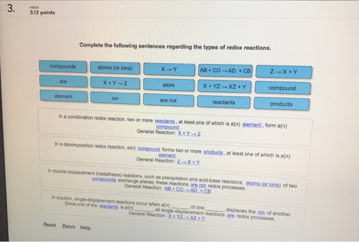 Solved 3 3 12 Points Complete The Following Sentences Chegg
