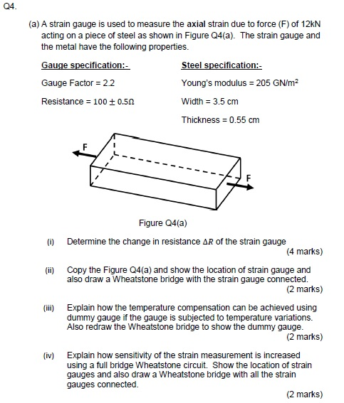 Solved Q4. (a) A strain gauge is used to measure the axial | Chegg.com