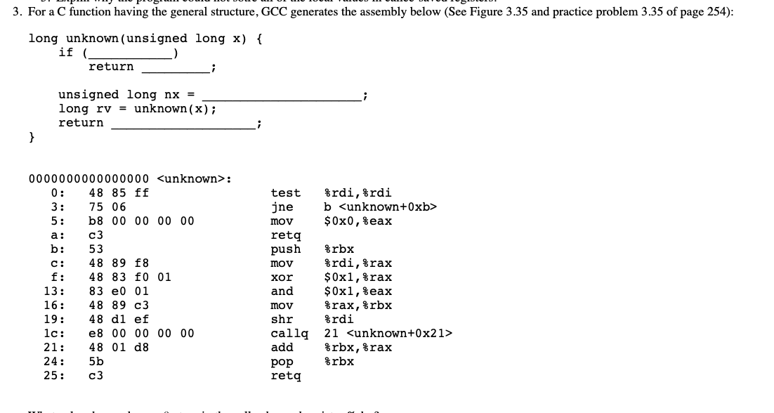 Solved 3. For a C function having the general structure, GCC | Chegg.com