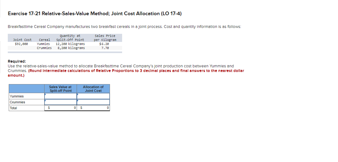 Solved exercise 17 20 physical units method joint cost chegg