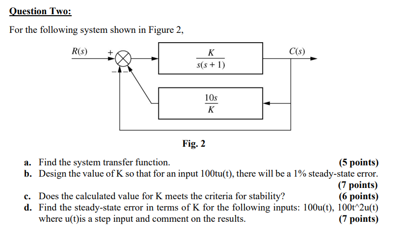 Solved Question Two: For the following system shown in | Chegg.com