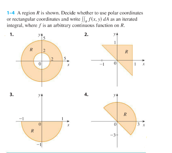 Solved 1-4 A region R is shown. Decide whether to use polar | Chegg.com