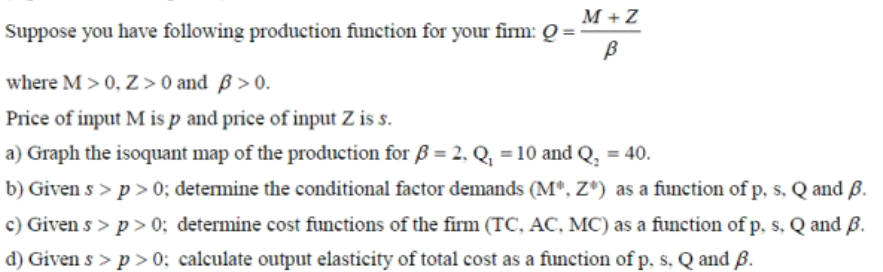 Solved M Z Suppose You Have Following Production Functio Chegg Com