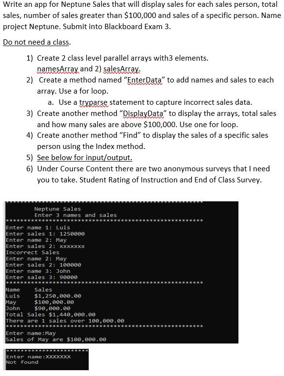 Solved Write an app for Neptune Sales that will display