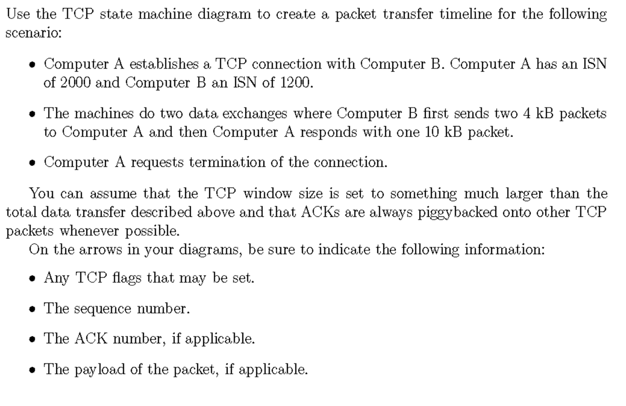 Use the TCP state machine diagram to create a packet | Chegg.com