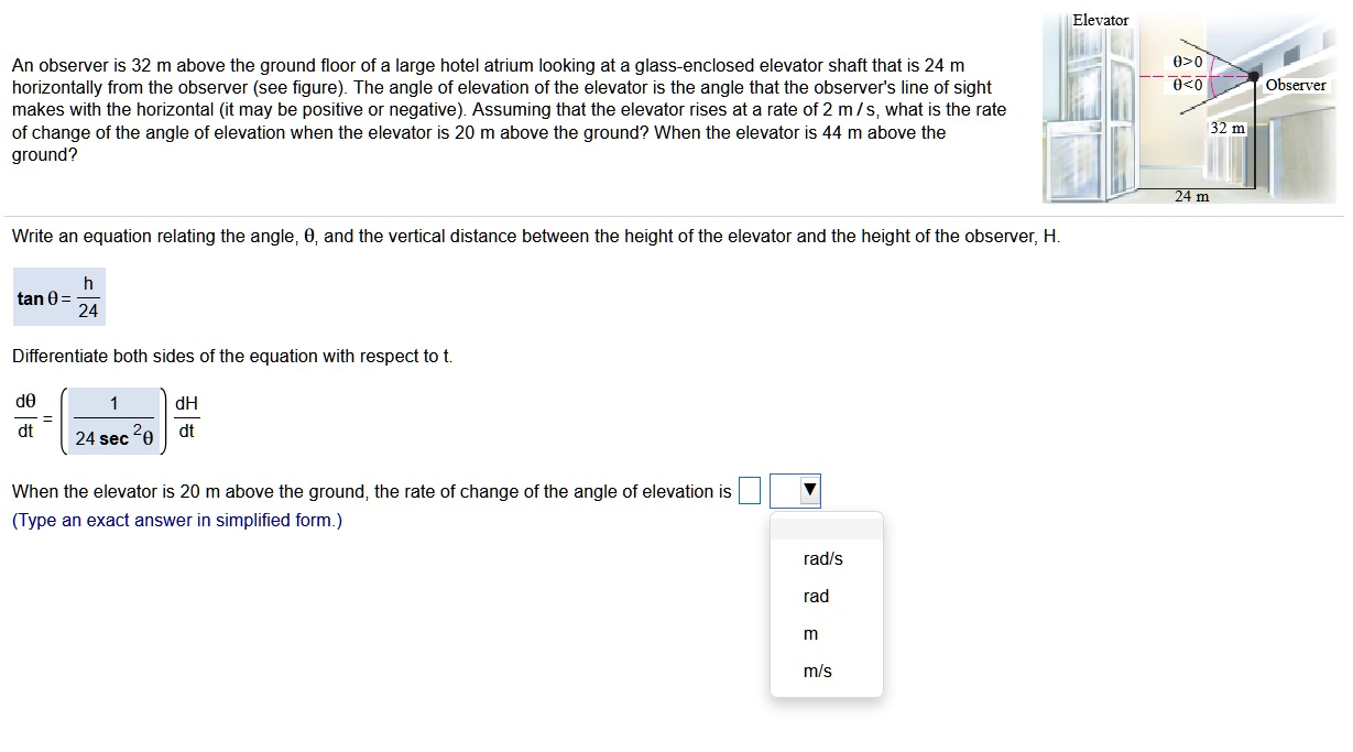 Solved Please for help with rate of change when angle of | Chegg.com