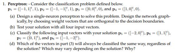 Solved 1. Percptron: - Consider the classification problem | Chegg.com
