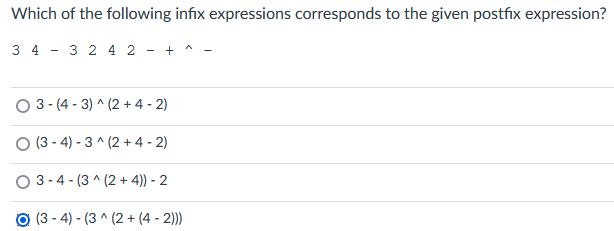 Solved Which of the following infix expressions corresponds | Chegg.com
