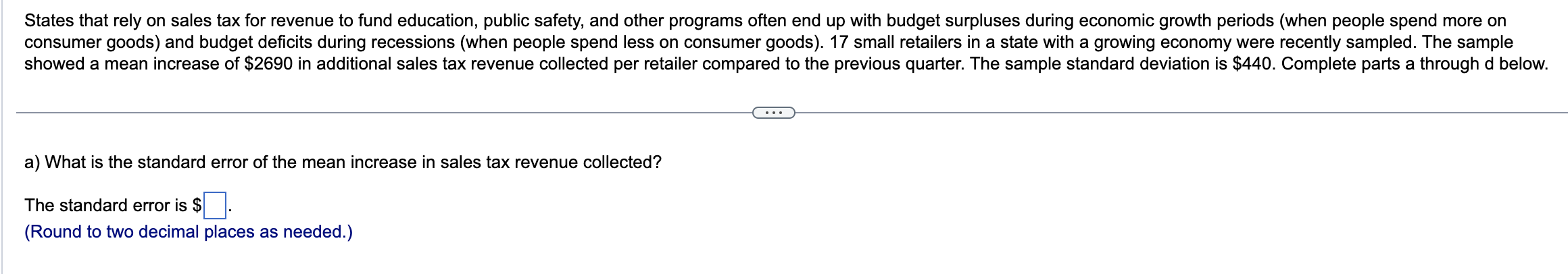 What Is The Standard Error Of The Mean Increase In Sales Tax Revenue Collected