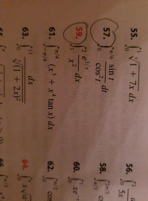 Solved o 5x 2 3 57. 58. Cs dt 0 cos t c2 e dx 60. xe . 44