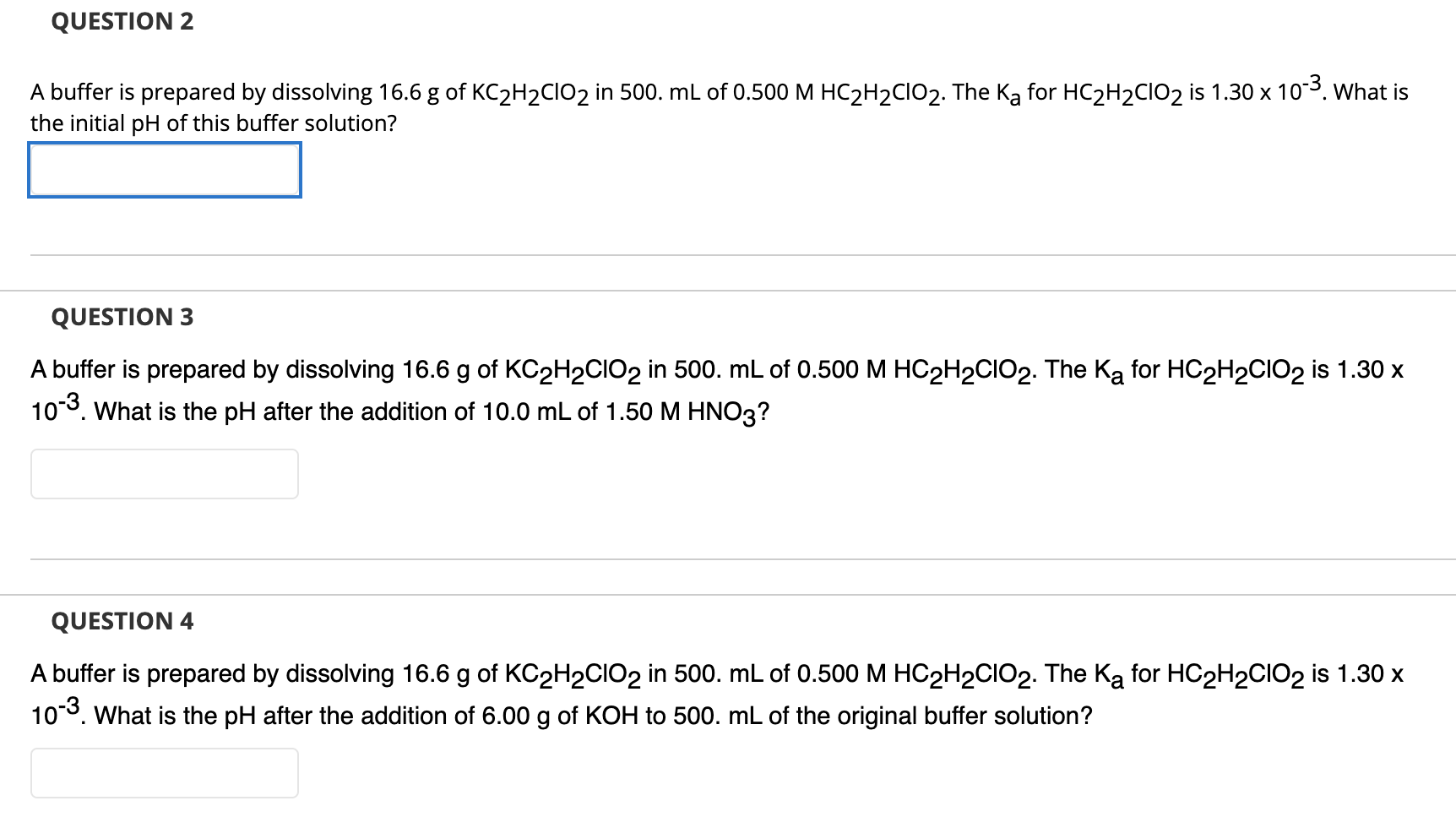 Solved QUESTION 2 A buffer is prepared by dissolving 16.6 g | Chegg.com