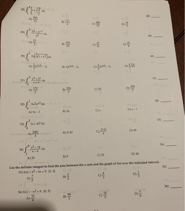 Solved 28) 25) 12 12 29) 27 103 D) 30) 24 1 +x2Jax 30)_ | Chegg.com