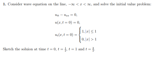 Solved 1. Consider wave equation on the line, -o 1 Sketch | Chegg.com