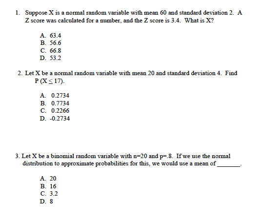Solved 1. Suppose X is a normal random variable with mean 60 | Chegg.com