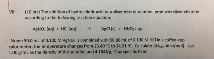 Silver Nitrate Reacts With Dilute Hydrochloric Acid