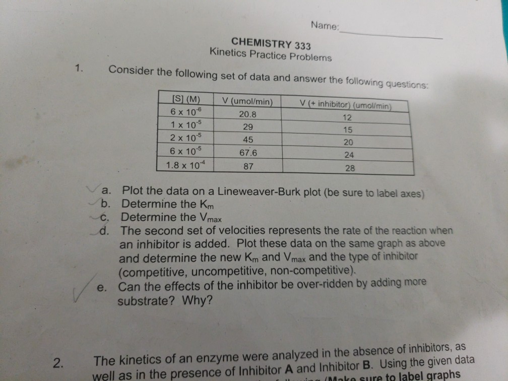 Solved Name: CHEMISTRY 333 Kinetics Practice Problems 1. | Chegg.com