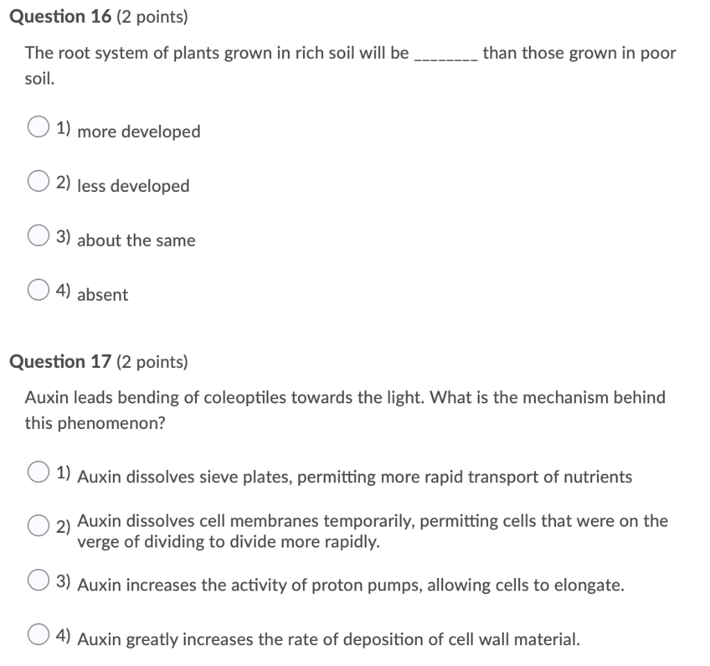 Solved Question 16 (2 points) than those grown in poor The | Chegg.com