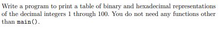Solved Write a program to print a table of binary and | Chegg.com