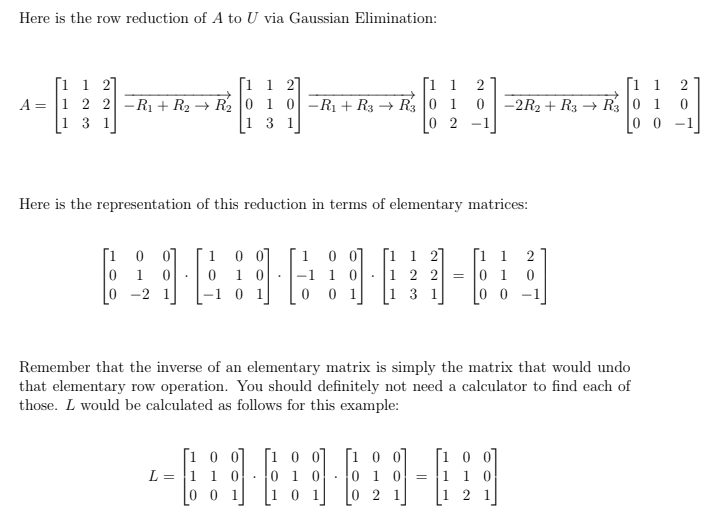 Solved I understand the Reduction of A to U. But how did | Chegg.com