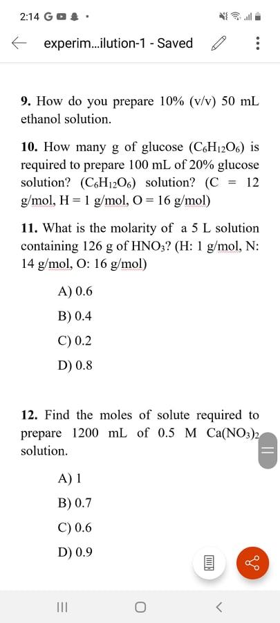 Solved 2 13 Gos Questions 1 How Do You Prepare 1m 1000 Chegg Com