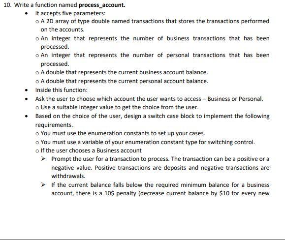 Solved 10. Write a function named process_account. It | Chegg.com