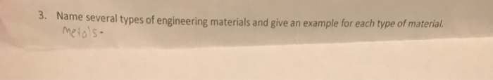 Solved Name several types of engineering materials and give | Chegg.com