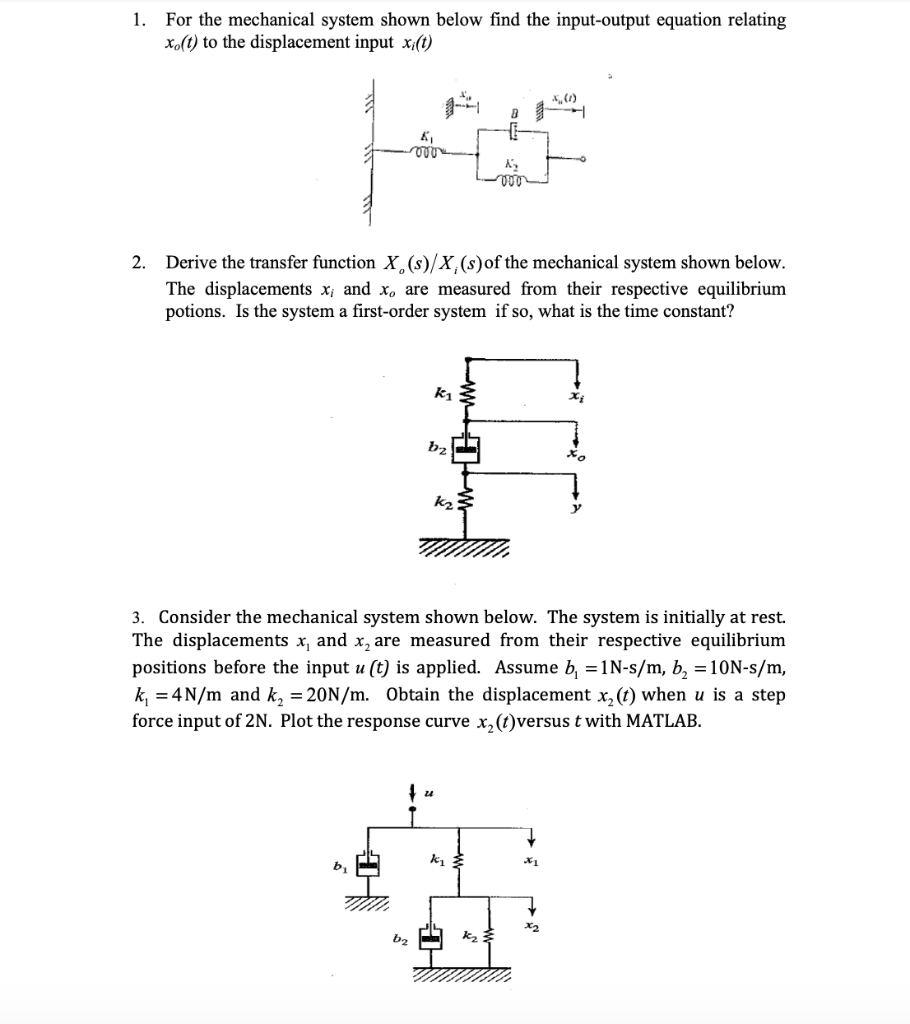 Solved For the mechanical system shown below find the | Chegg.com