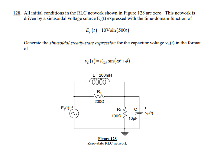 Solved 128. All initial conditions in the RLC network shown | Chegg.com