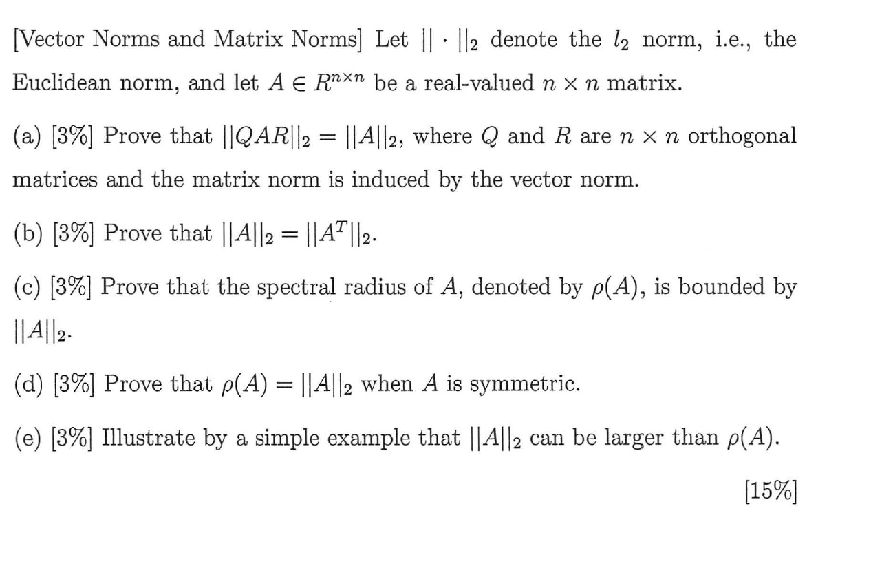 Solved [Vector Norms And Matrix Norms] Let ∥⋅∥2 Denote The | Chegg.com