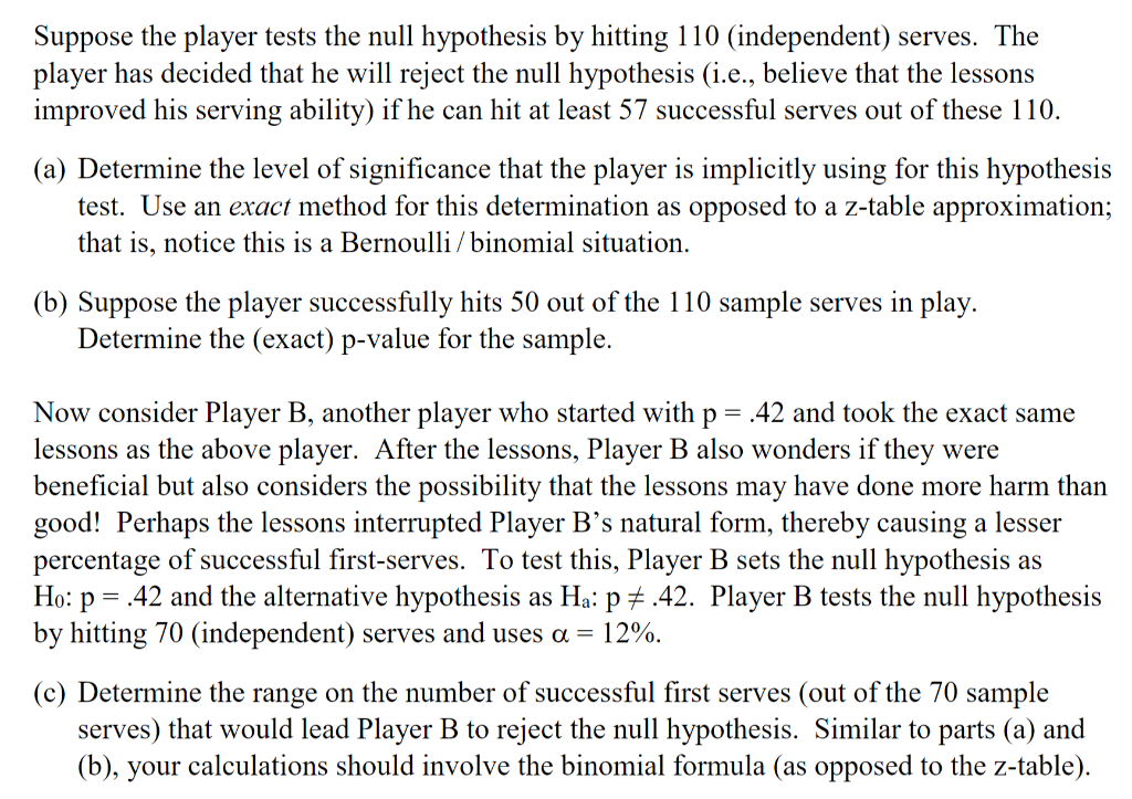 4. Let p denote the probability that a particular | Chegg.com