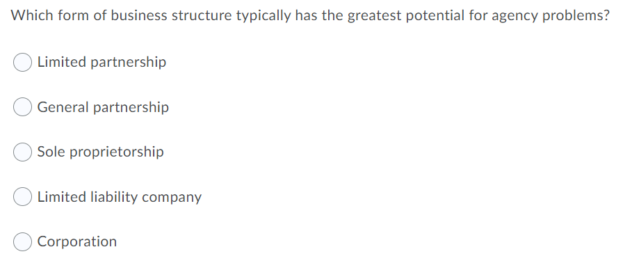 Solved Which Form Of Business Structure Typically Has The Chegg