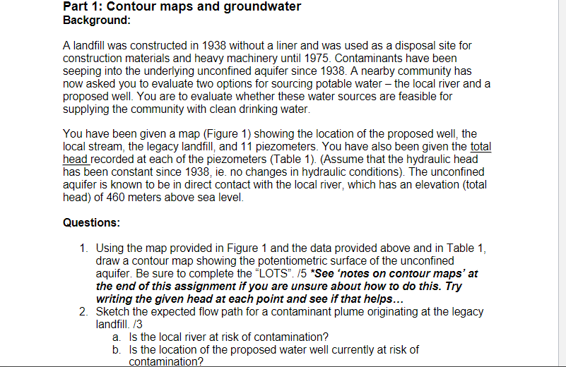 Solved Part 1: Contour maps and groundwater Background: A | Chegg.com