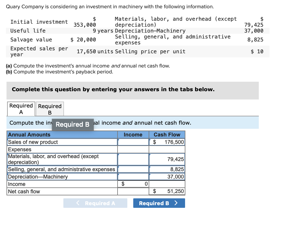 Solved Quary Company Is Considering An Investment In | Chegg.com