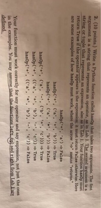 Solved 2. (10 points.) Write a Python function called hasop | Chegg.com