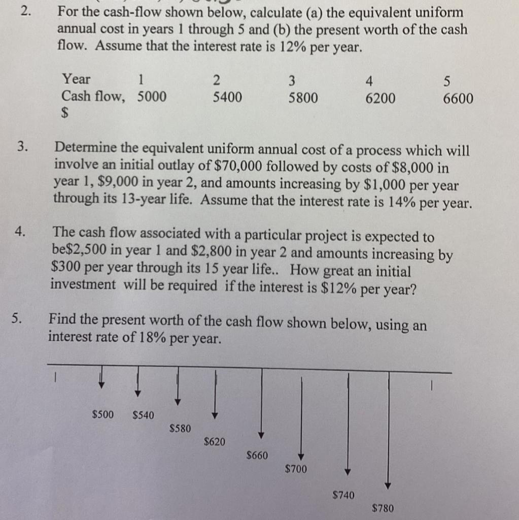 Solved 2. For the cashflow shown below, calculate (a) the