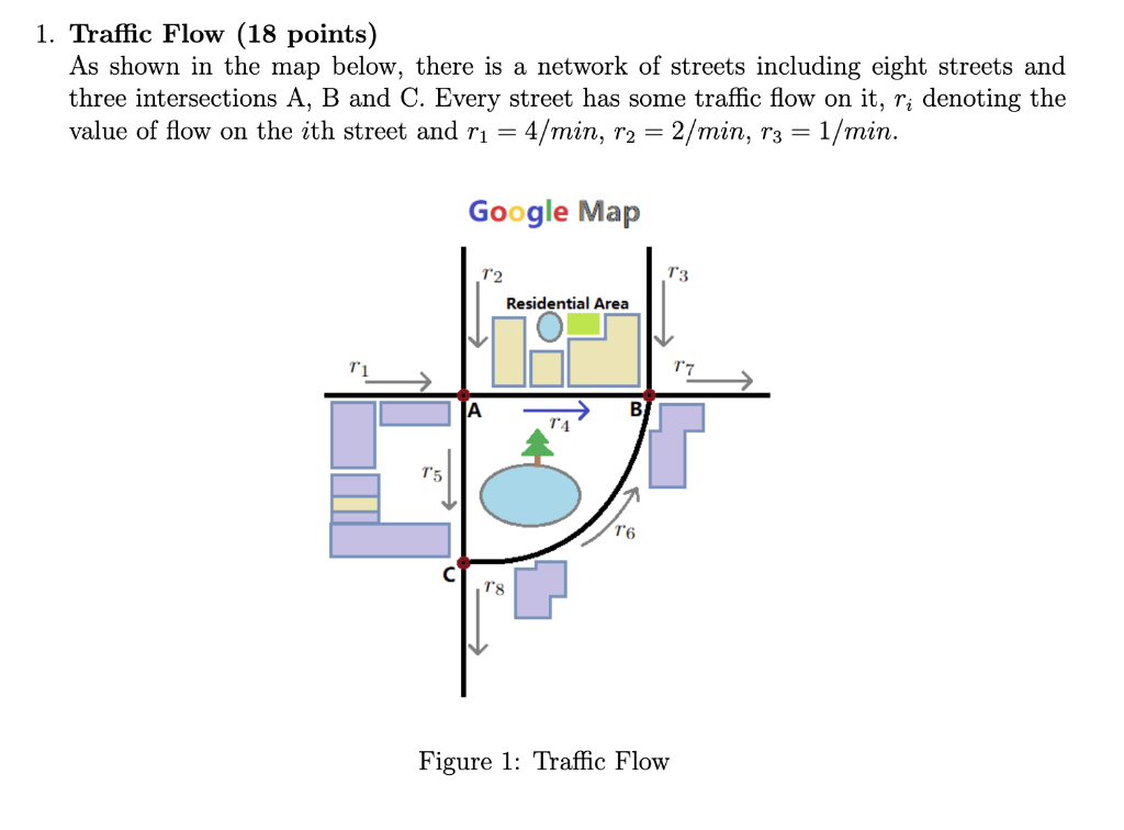 1. Traffic Flow (18 points) As shown in the map | Chegg.com