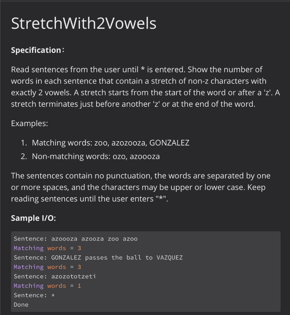 Solved StretchWith2Vowels Specification: * Read sentences | Chegg.com