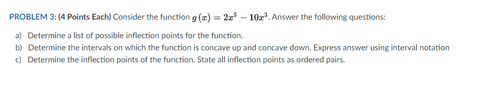 Solved PROBLEM 3: (4 Points Each) Consider the function g(x) | Chegg.com